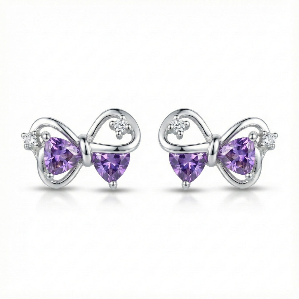 Elegant Purple Bow Stud Earrings