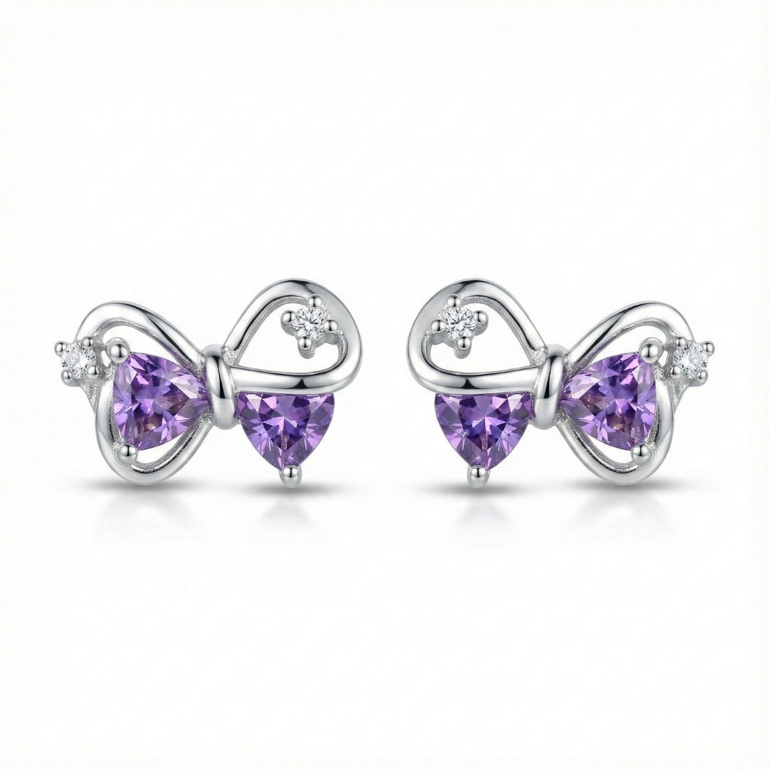 Elegant Purple Bow Stud Earrings