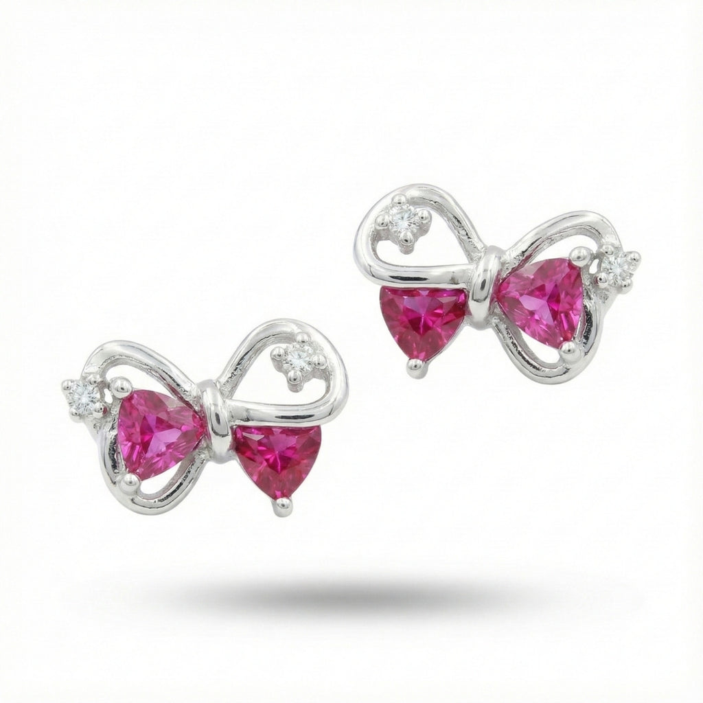 Elegant Pink Bow Stud Earrings