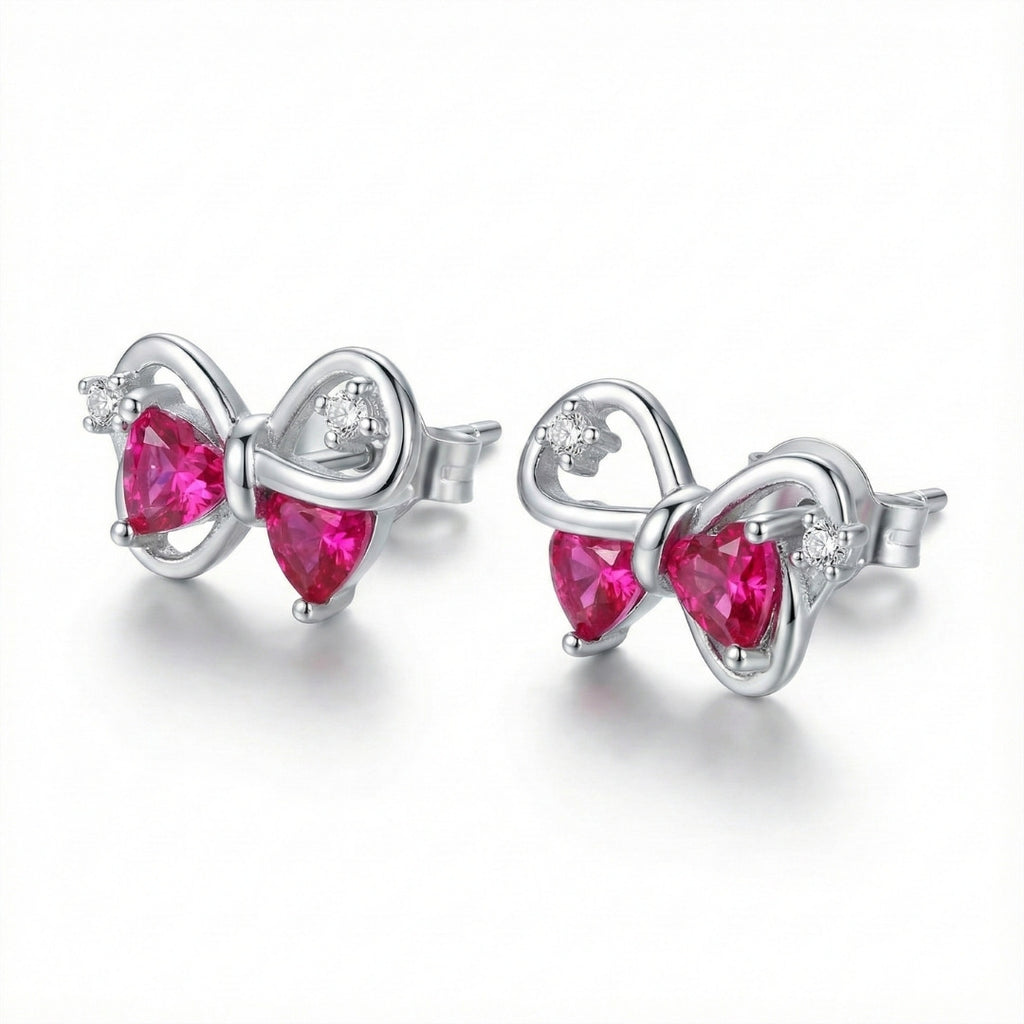 Elegant Pink Bow Stud Earrings