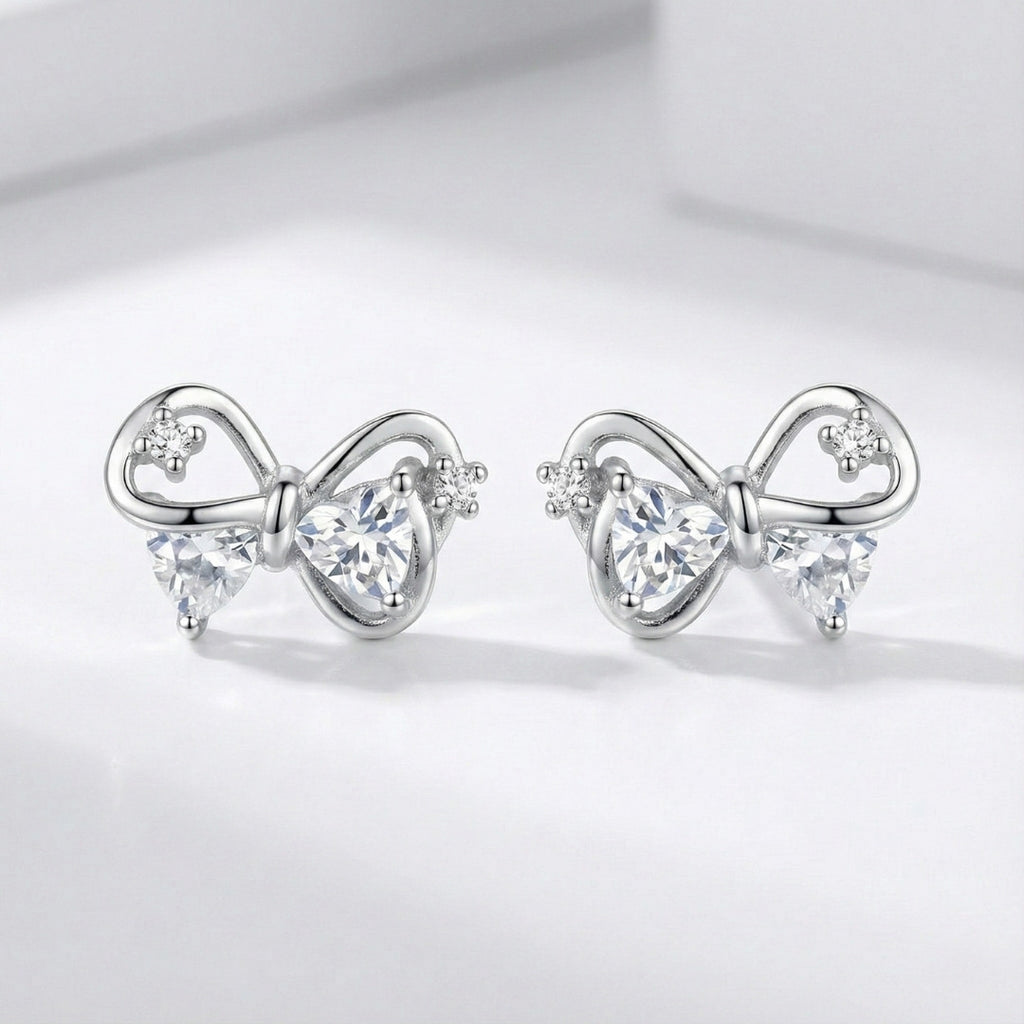 Elegant White Bow Stud Earrings