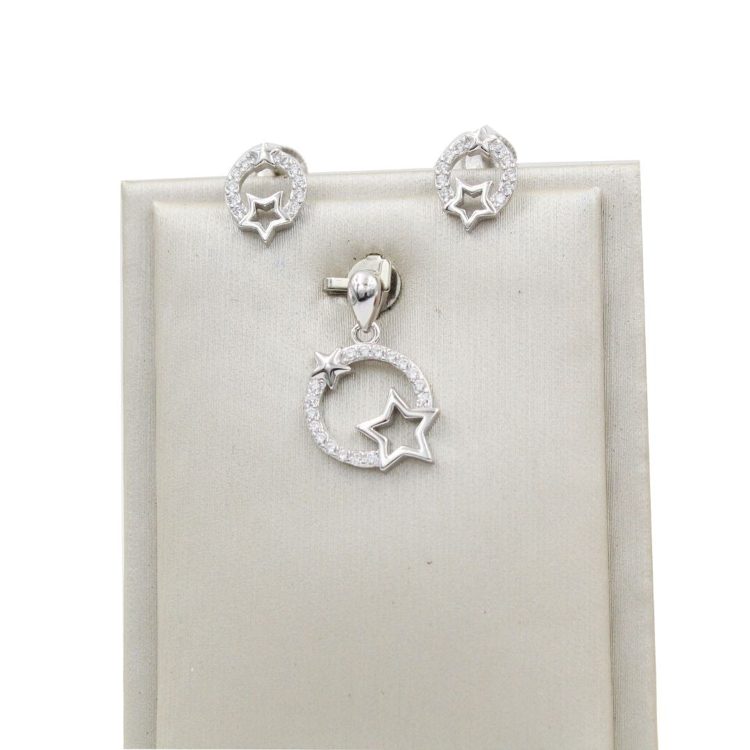 Silver Star & Circle CZ Pendant Set | Trendy Modern Star Design 925 sterling silver  Jewelry Set for Little Rising Stars