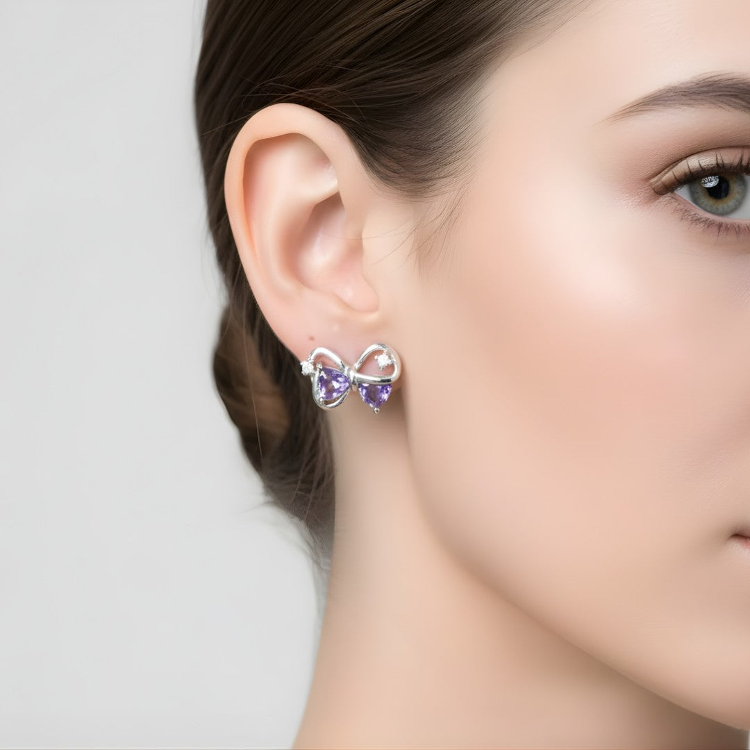 Elegant Purple Bow Stud Earrings