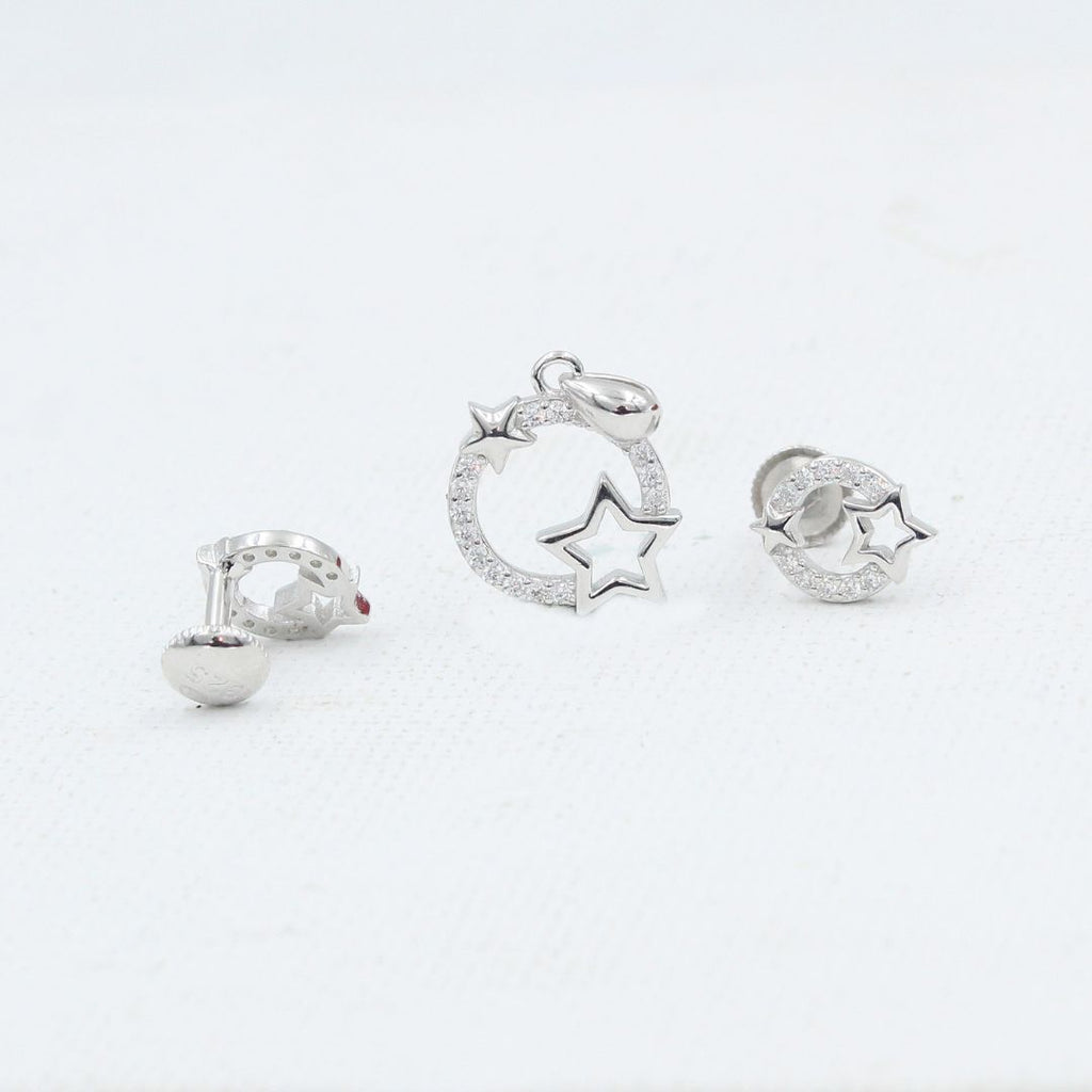 Silver Star & Circle CZ Pendant Set | Trendy Modern Star Design 925 sterling silver  Jewelry Set for Little Rising Stars