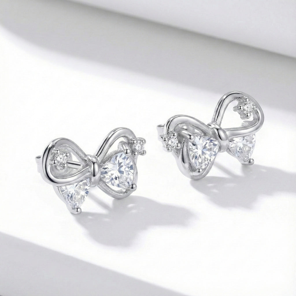 Elegant White Bow Stud Earrings