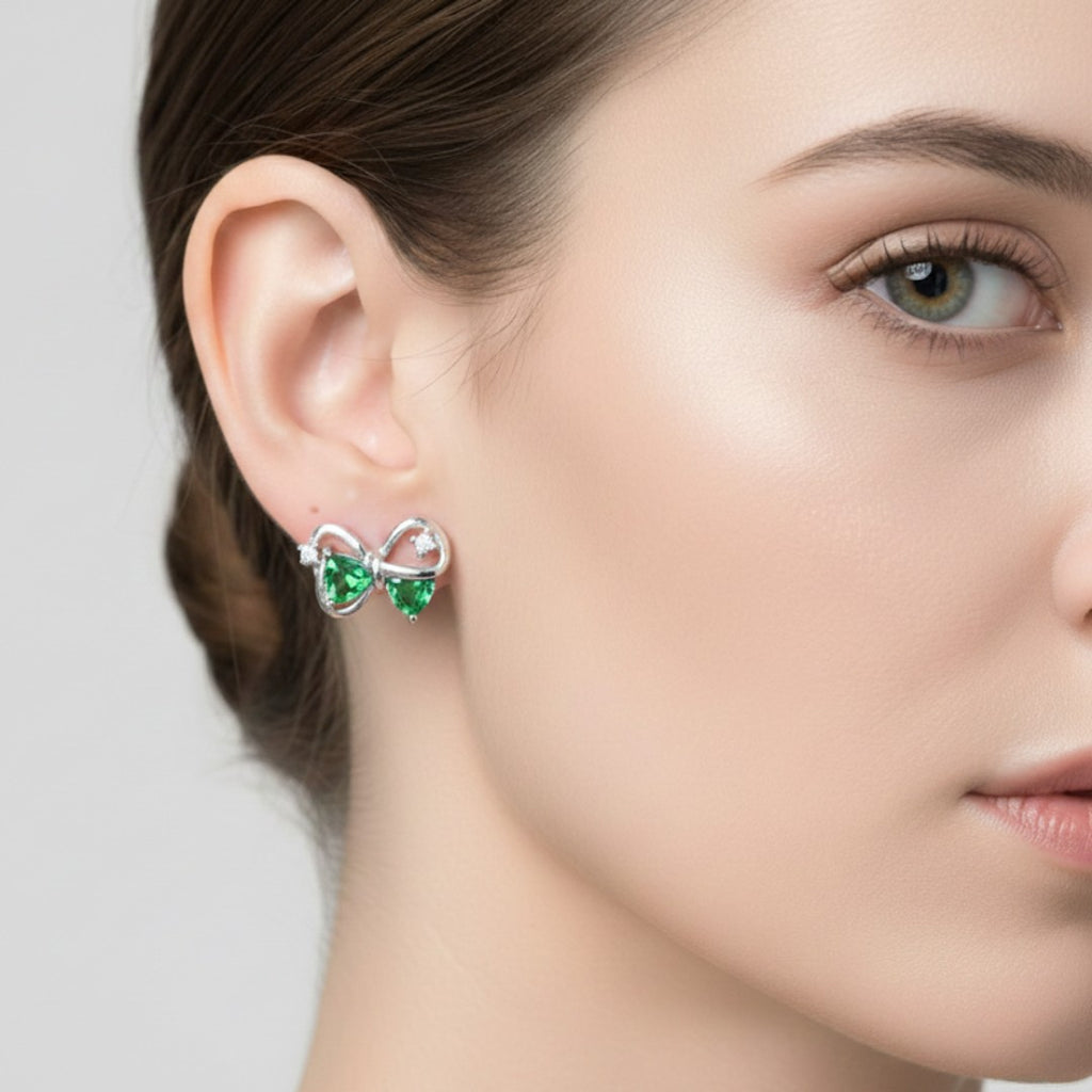 Elegant Green Bow Stud Earrings