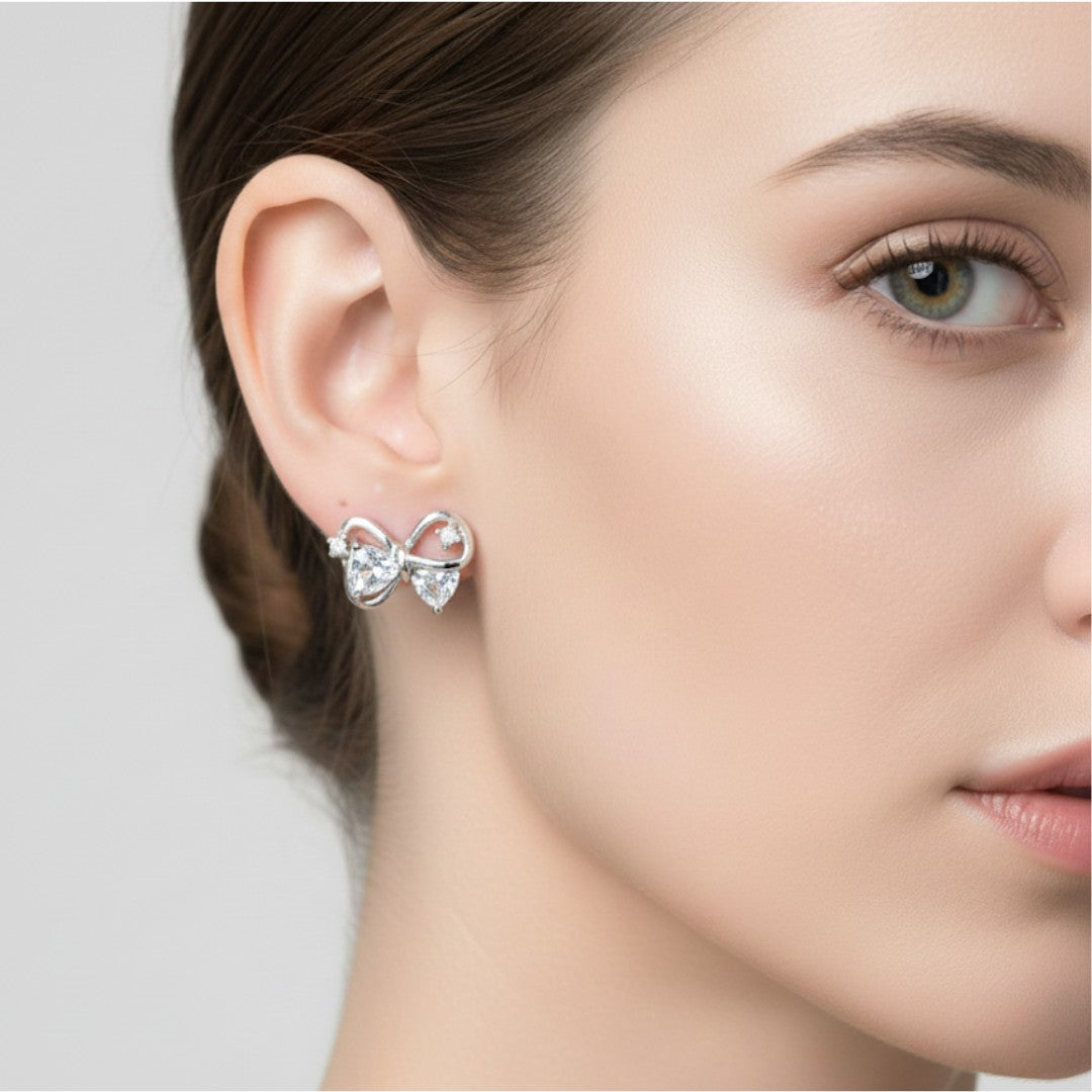 Elegant White Bow Stud Earrings