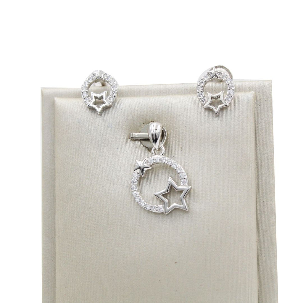 Silver Star & Circle CZ Pendant Set | Trendy Modern Star Design 925 sterling silver  Jewelry Set for Little Rising Stars