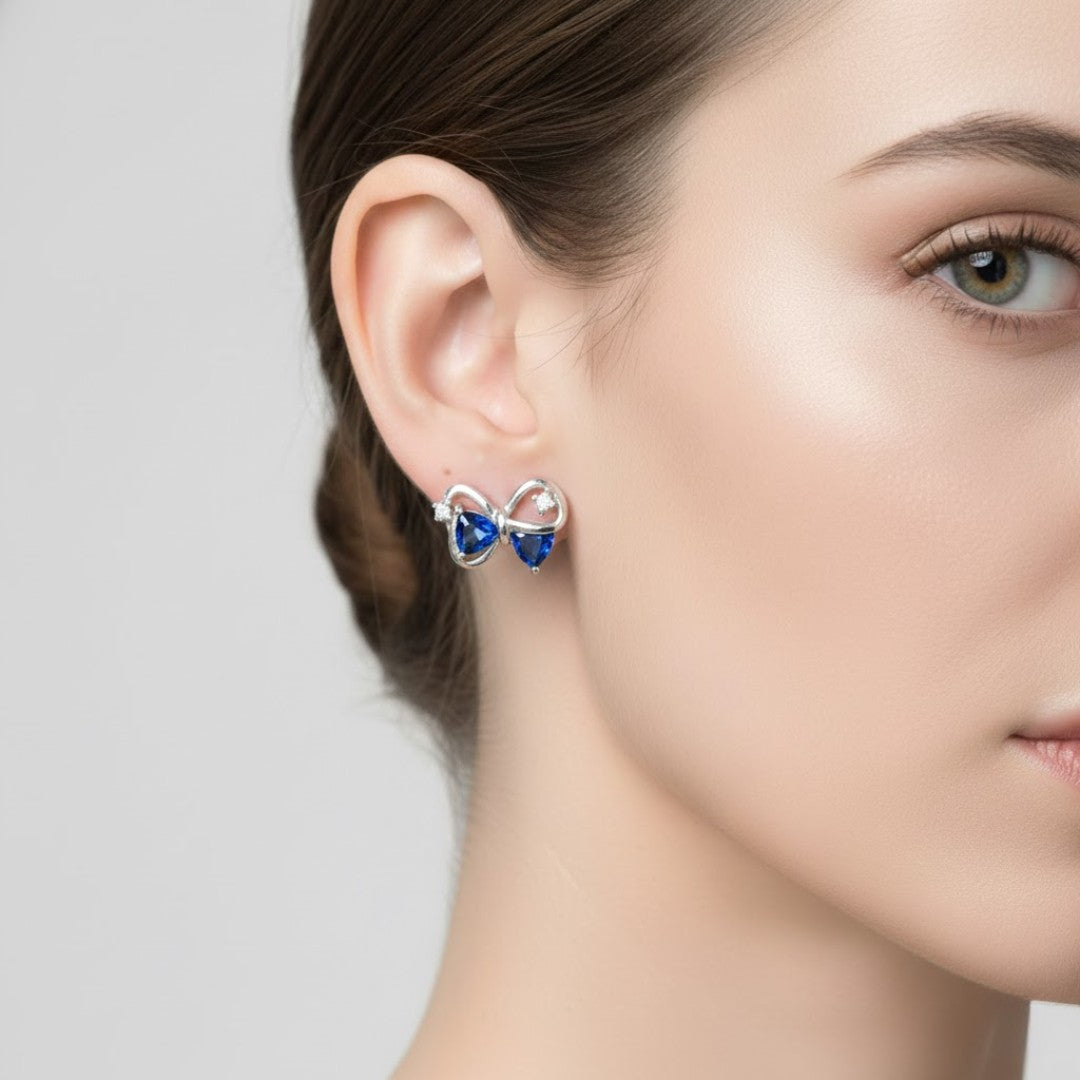 Elegant Blue Bow Stud Earrings