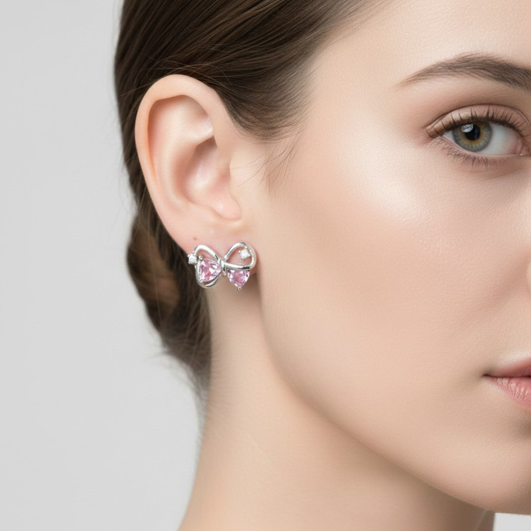 Elegant Light Pink Bow Stud Earrings