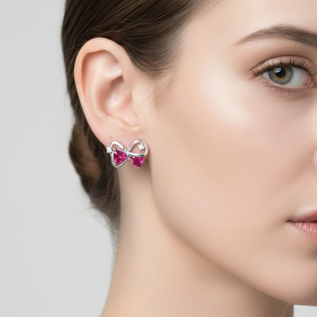 Elegant Pink Bow Stud Earrings