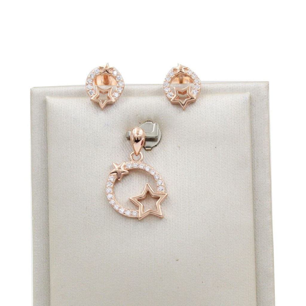 Rose Gold Star Circle CZ 925 Sterling Silver Pendant Set