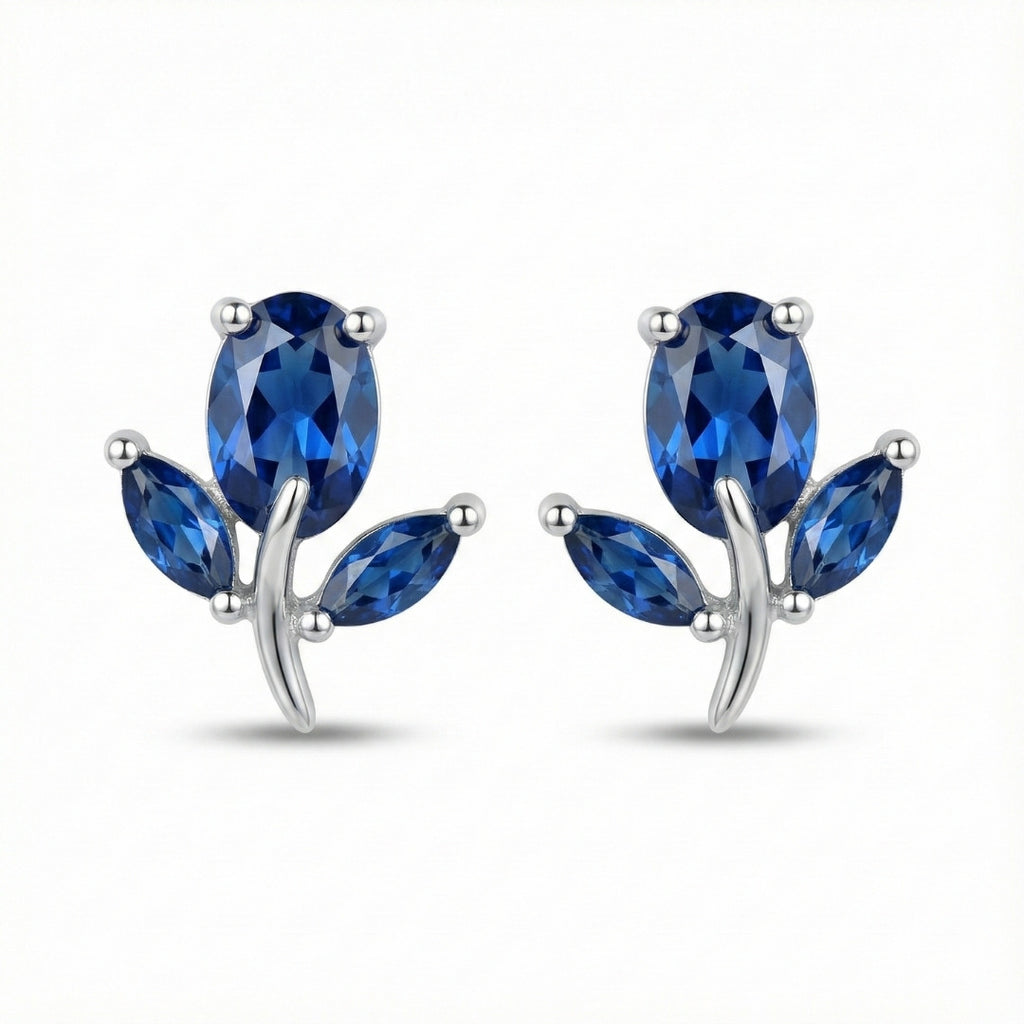 Elegant Blue Leaf Stud Earrings