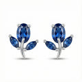 Elegant Blue Leaf Stud Earrings