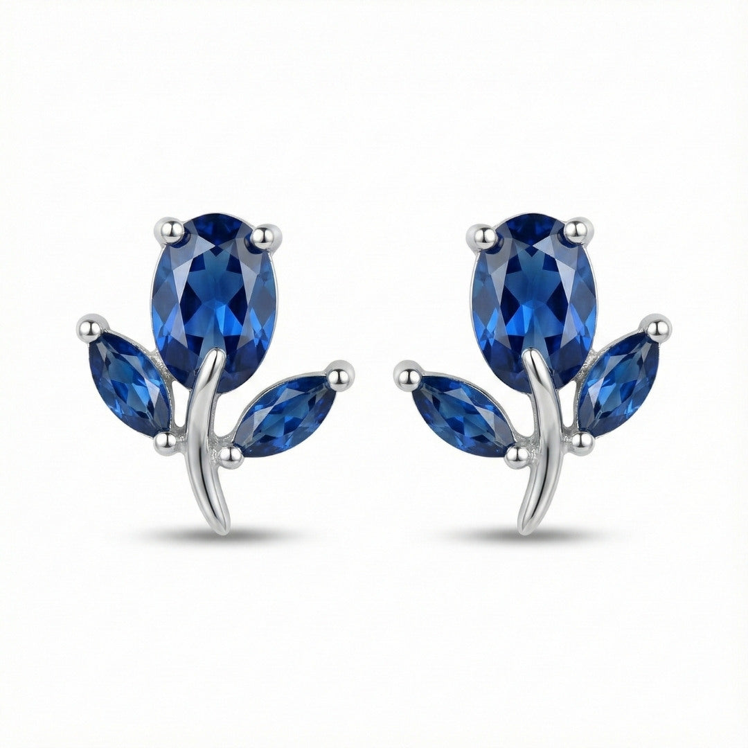 Elegant Blue Leaf Stud Earrings
