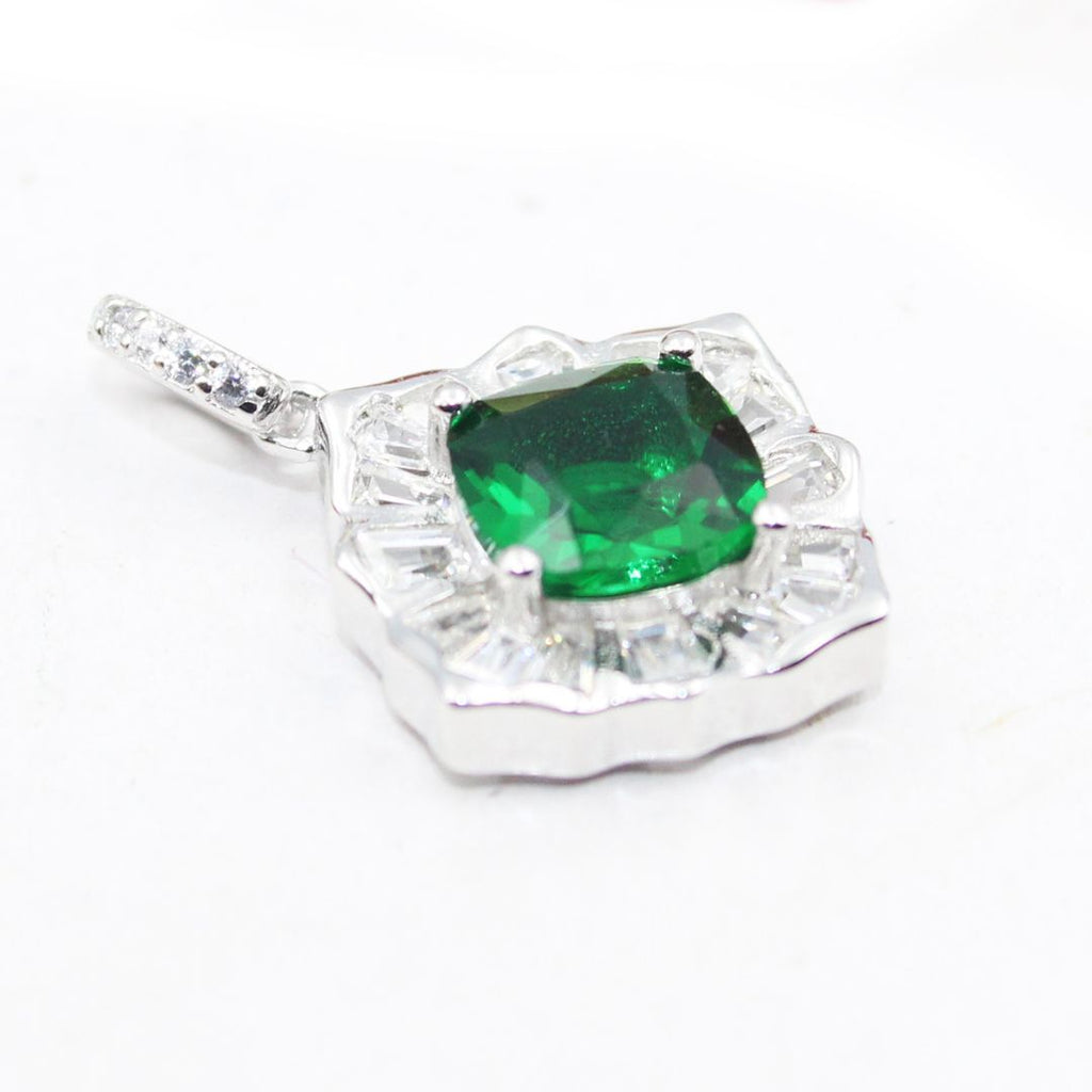 Green Emerald Pendant  Stud Earrings 925 Sterling Silver Emerald Set