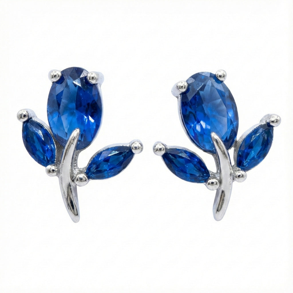Elegant Blue Leaf Stud Earrings