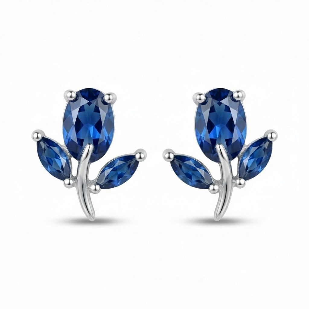 Elegant Blue Leaf Stud Earrings
