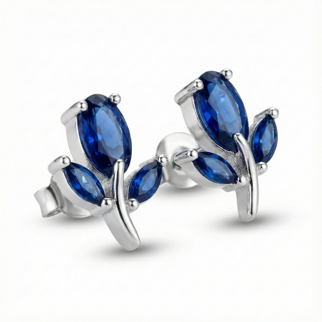 Elegant Blue Leaf Stud Earrings