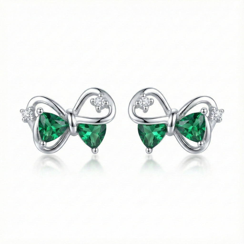 Elegant Green Bow Stud Earrings