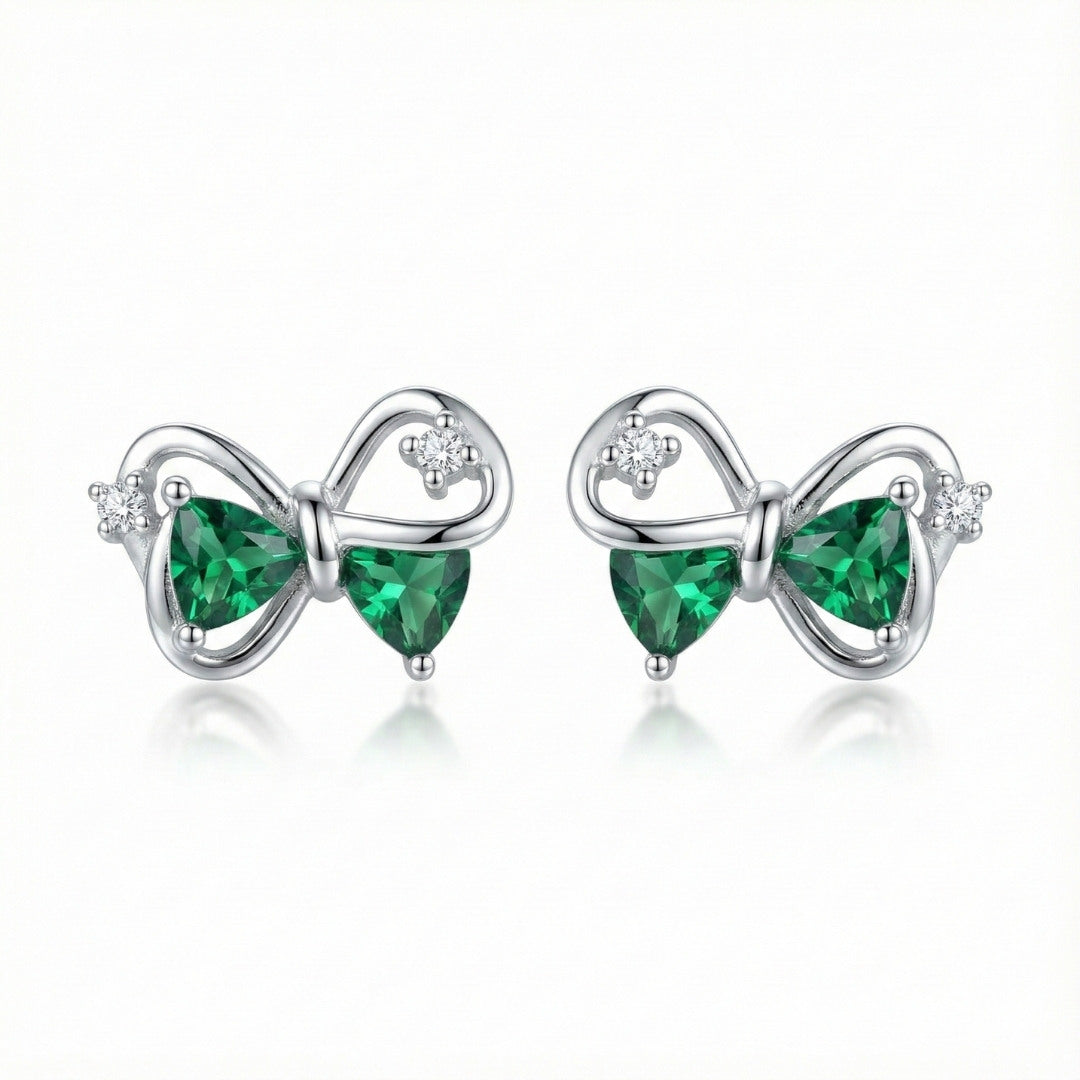 Elegant Green Bow Stud Earrings