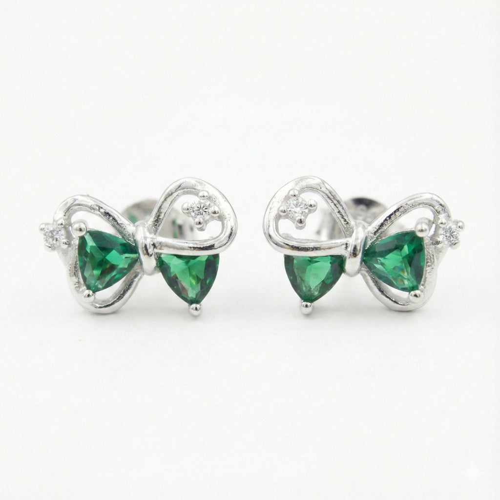 Elegant Green Bow Stud Earrings