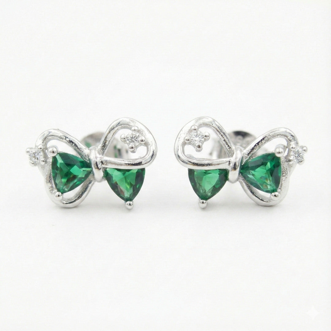 Elegant Green Bow Stud Earrings