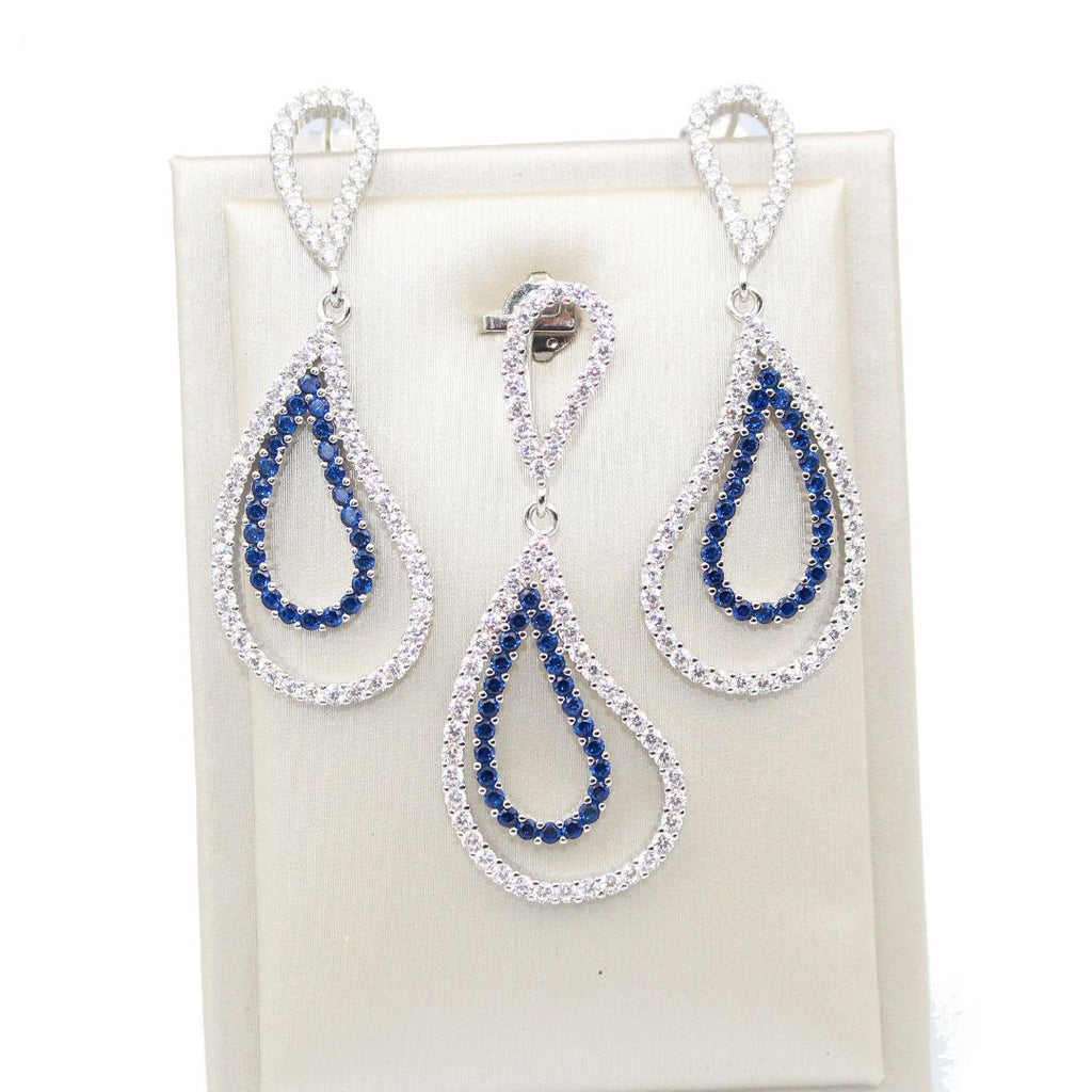 Elegant Blue Sapphire CZ 925 Sterling Silver Jewelry Set
