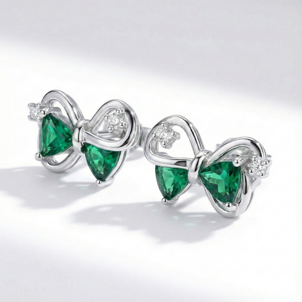 Elegant Green Bow Stud Earrings