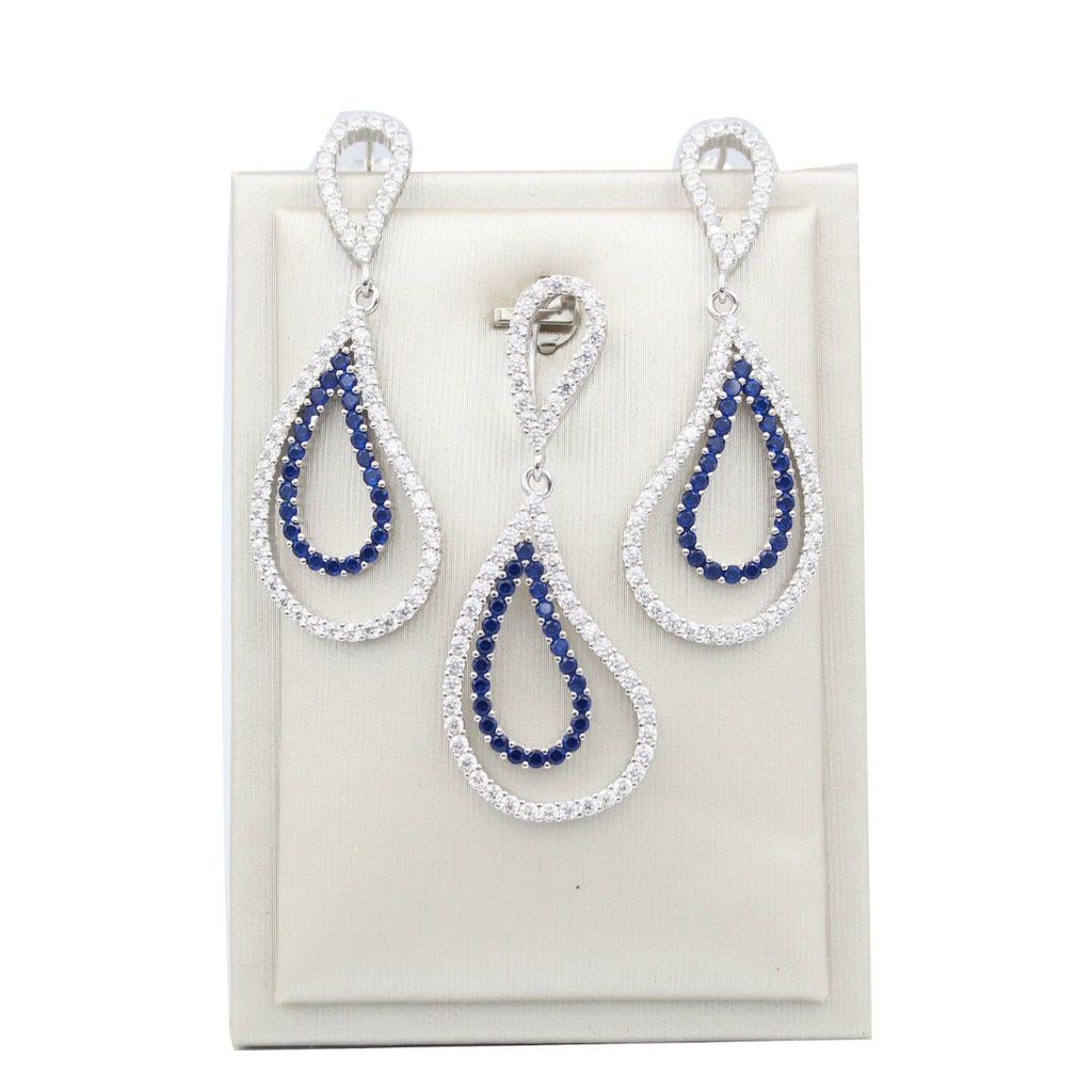 Elegant Blue Sapphire CZ 925 Sterling Silver Jewelry Set