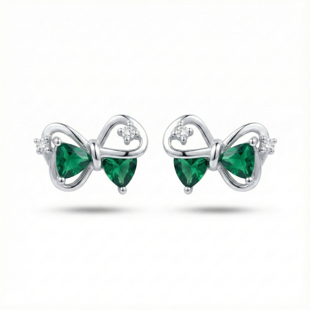 Elegant Green Bow Stud Earrings