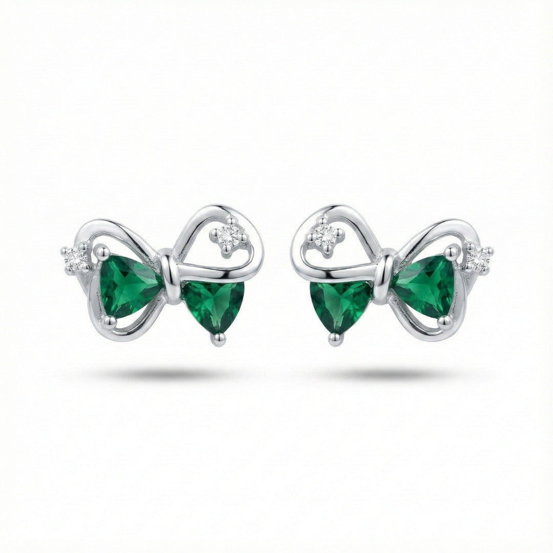 Elegant Green Bow Stud Earrings