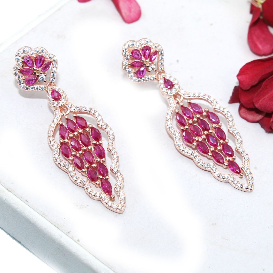 Ruby CZ 925 Sterling Silver Earring Pendant Set