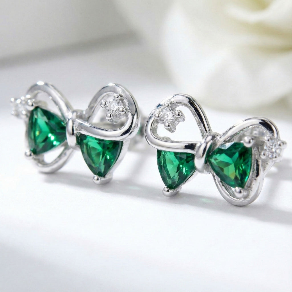 Elegant Green Bow Stud Earrings