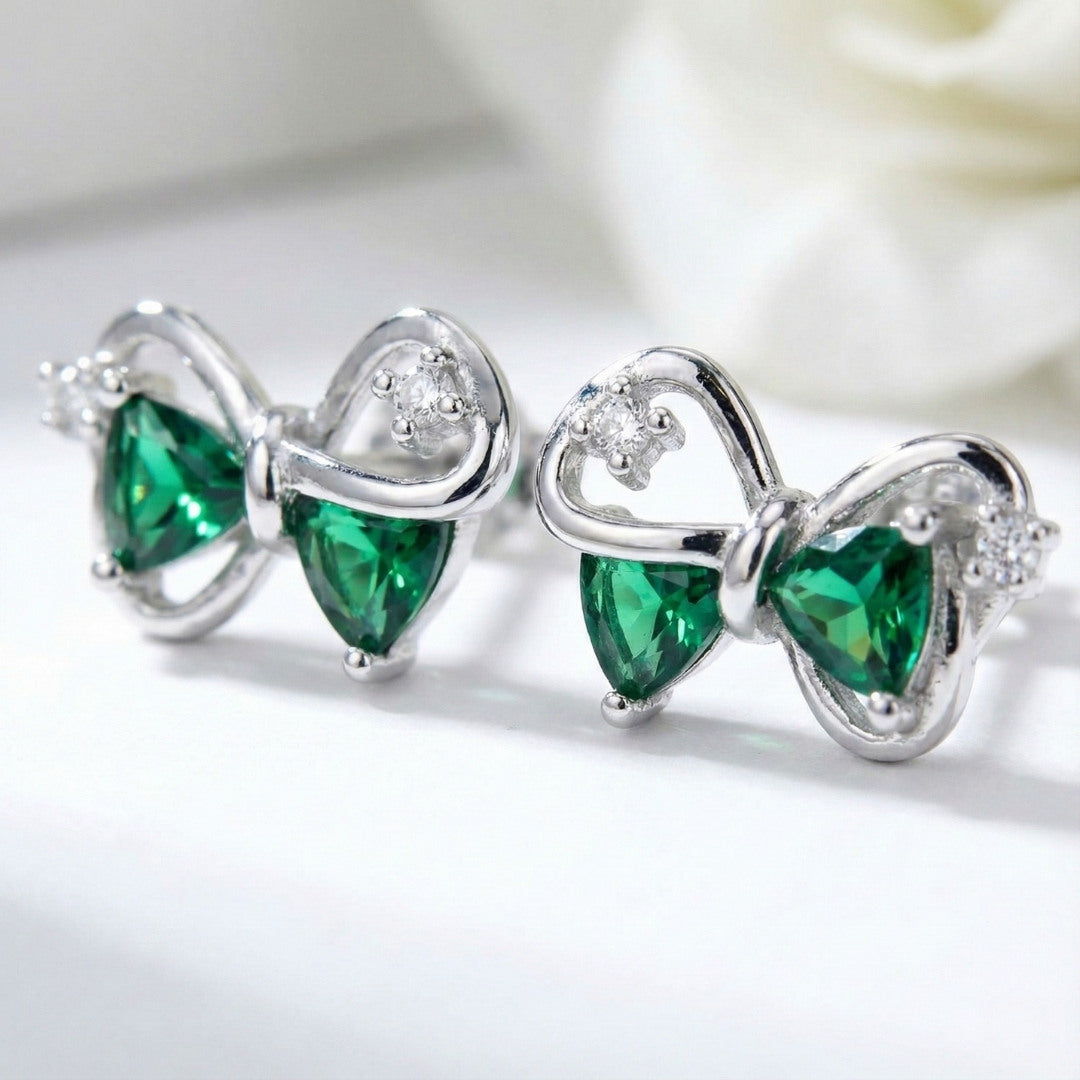 Elegant Green Bow Stud Earrings