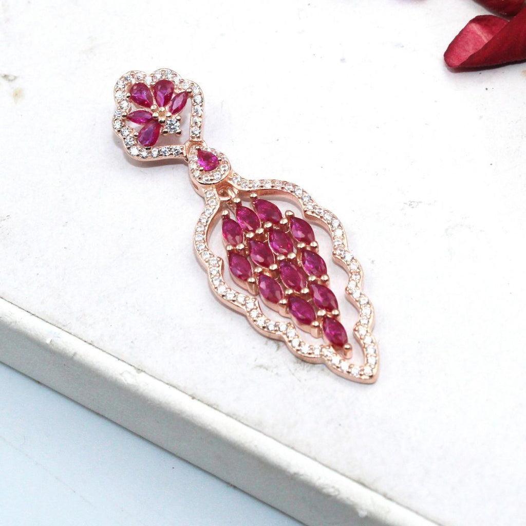 Ruby CZ 925 Sterling Silver Earring Pendant Set