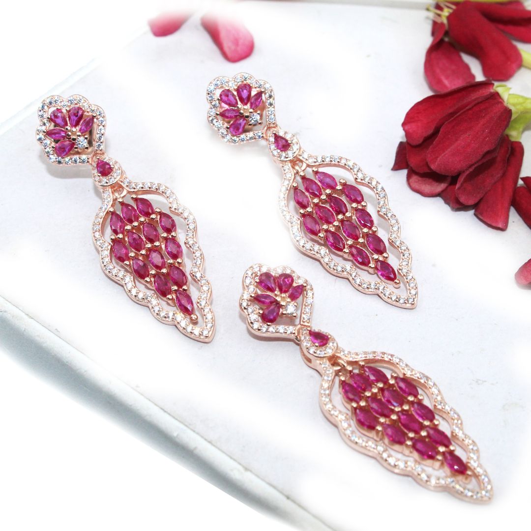 Ruby CZ 925 Sterling Silver Earring Pendant Set