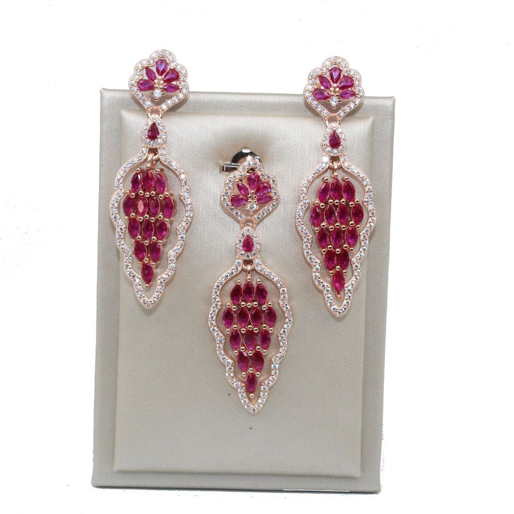 Ruby CZ 925 Sterling Silver Earring Pendant Set