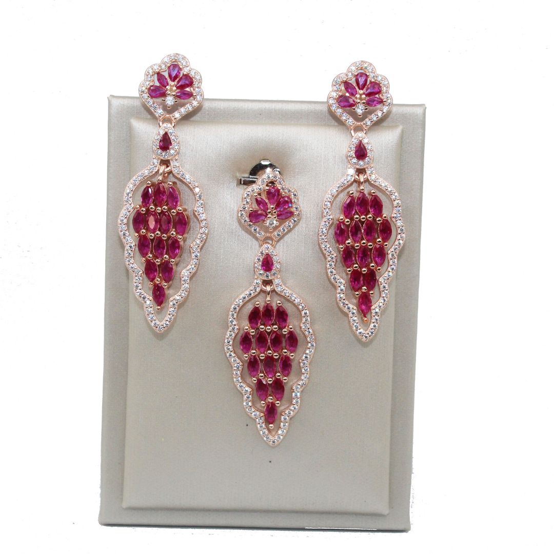 Ruby CZ 925 Sterling Silver Earring Pendant Set