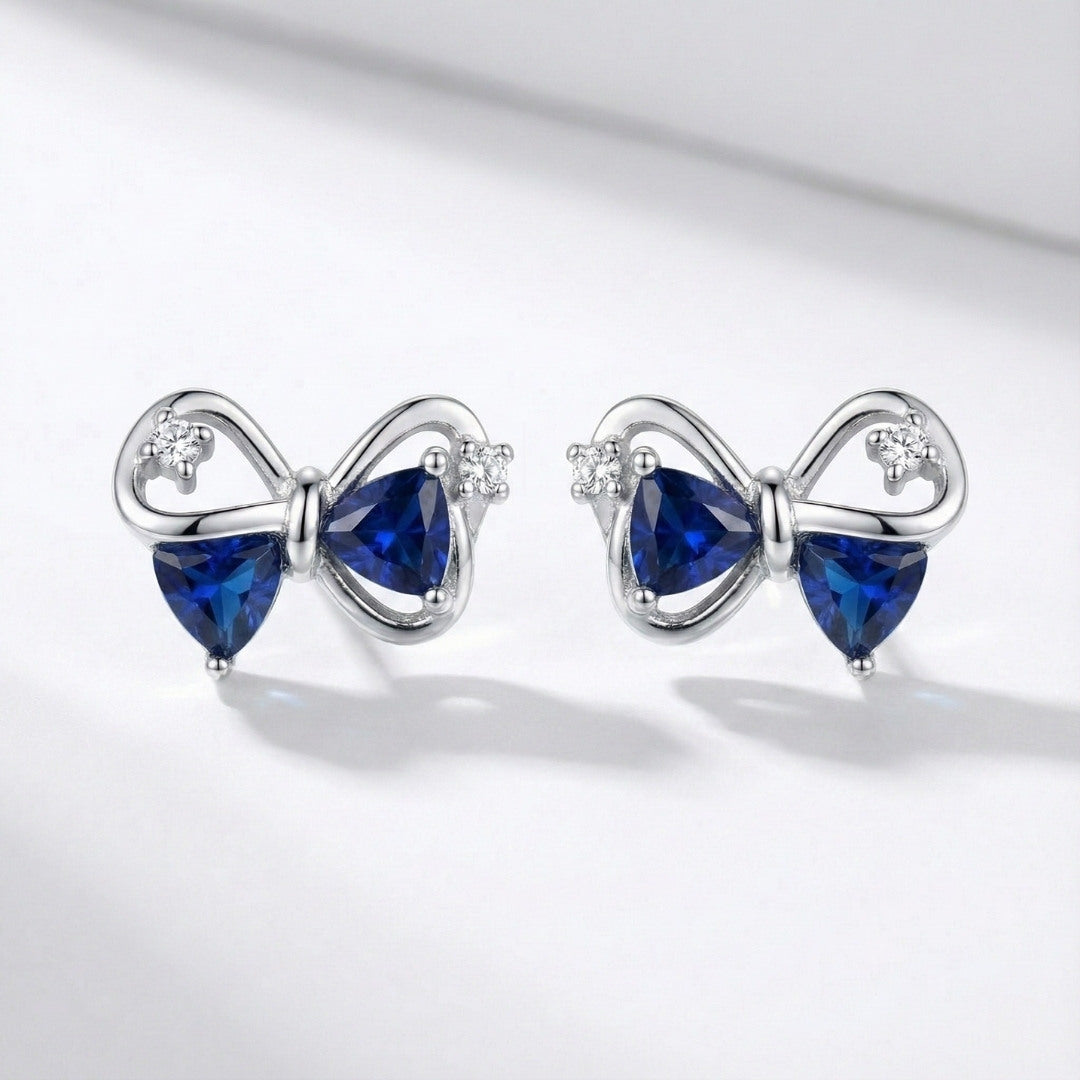 Elegant Blue Bow Stud Earrings