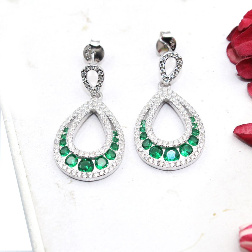 Elegant Green Onyx CZ 925 Sterling Silver Jewelry Set