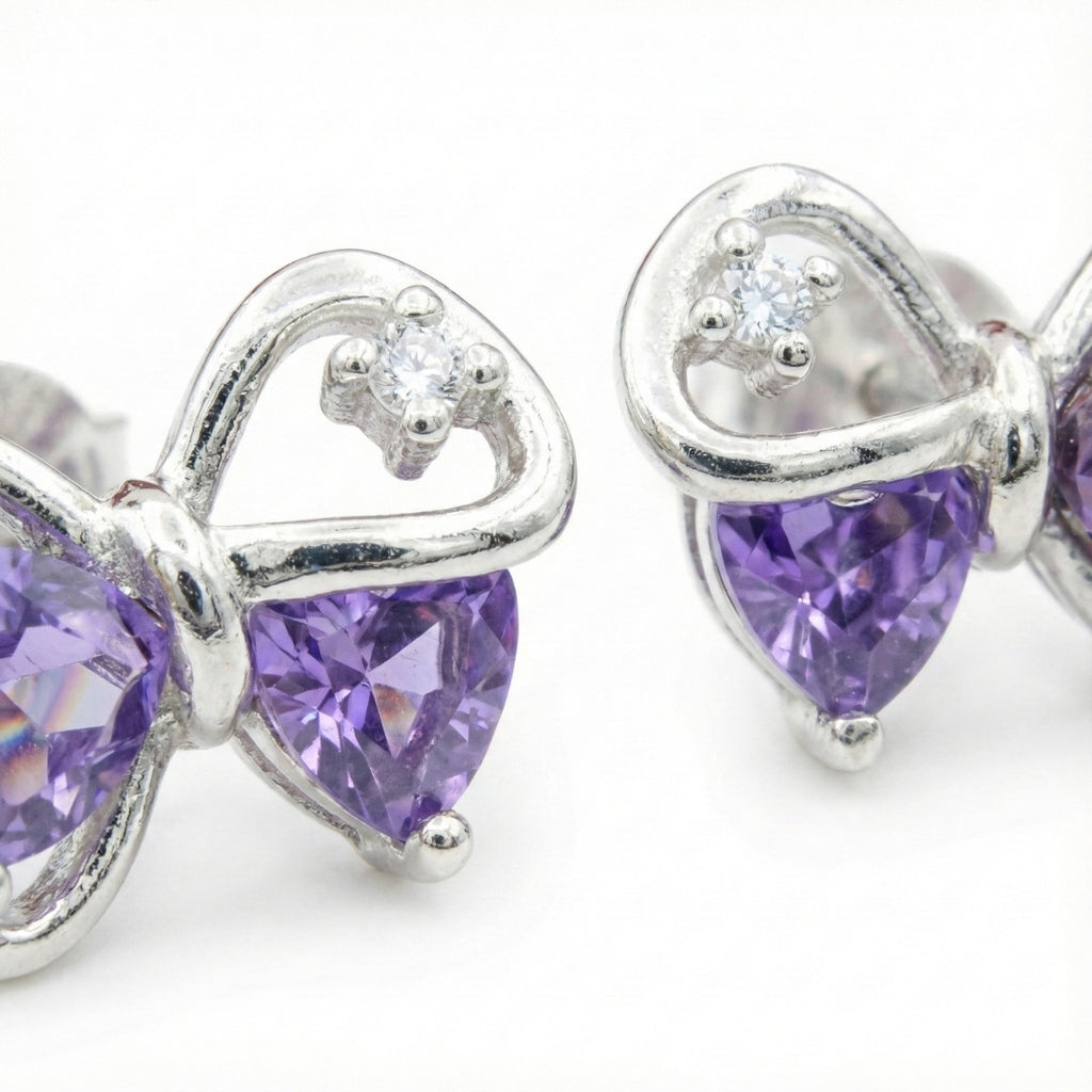 Elegant Purple Bow Stud Earrings