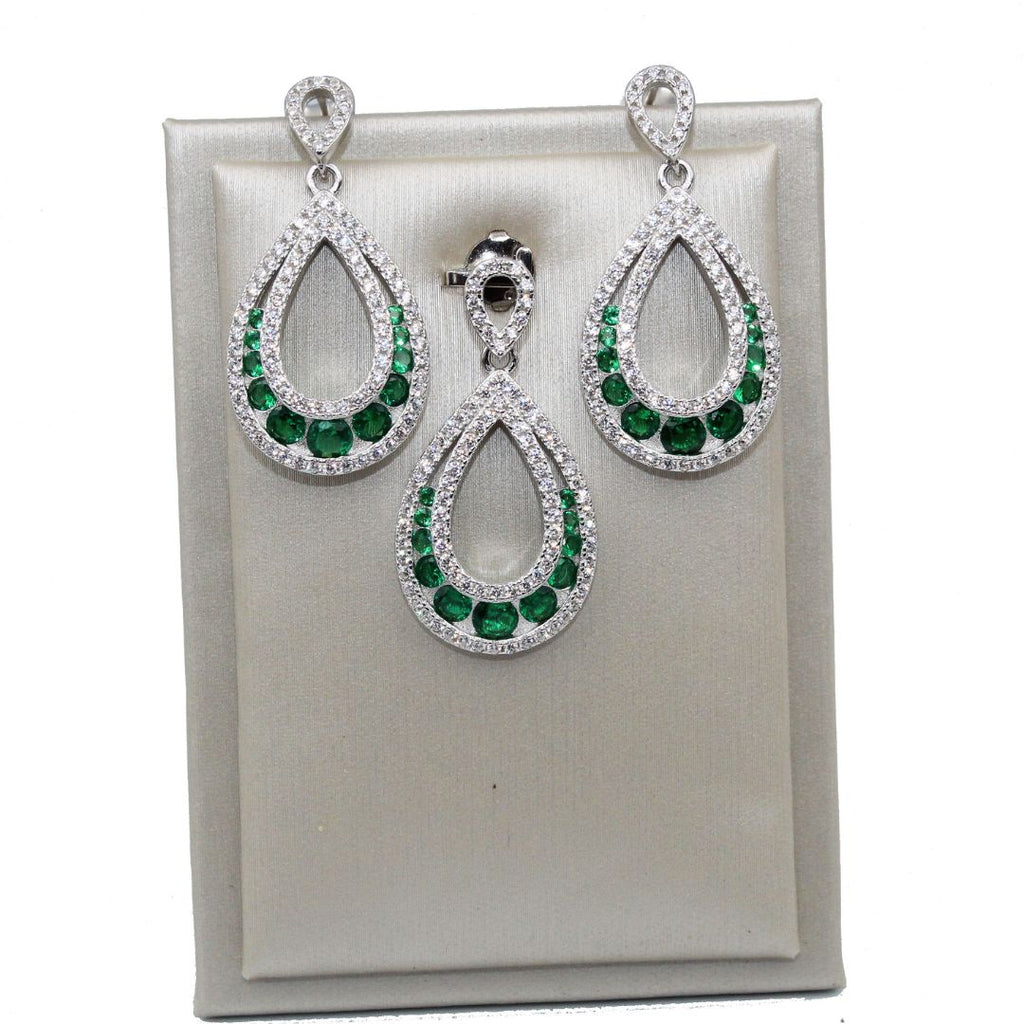 Elegant Green Onyx CZ 925 Sterling Silver Jewelry Set