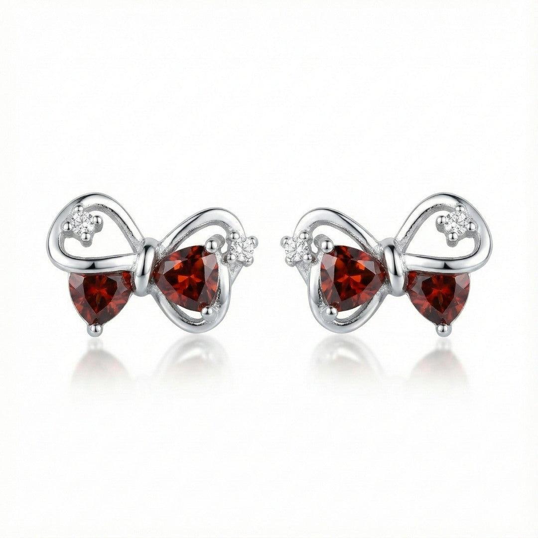 Elegant Red Bow Stud Earrings