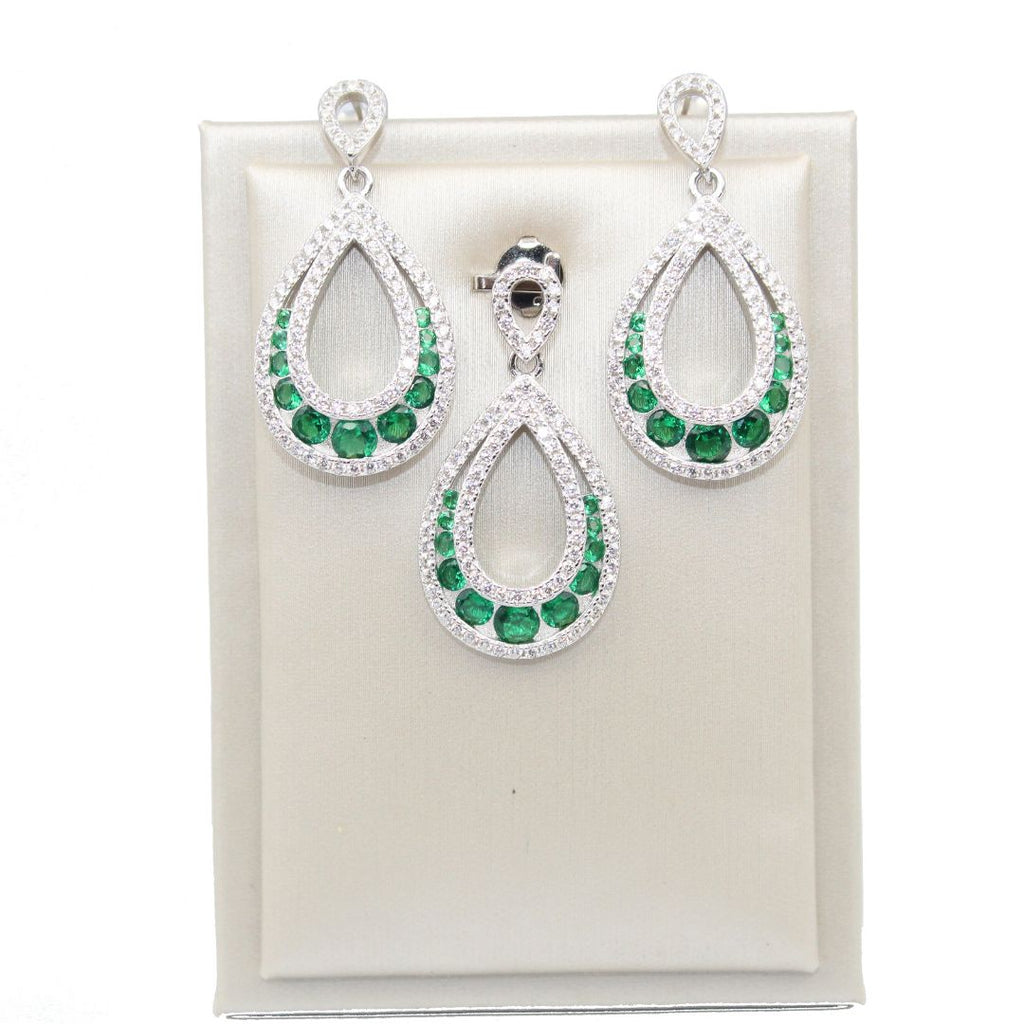 Elegant Green Onyx CZ 925 Sterling Silver Jewelry Set