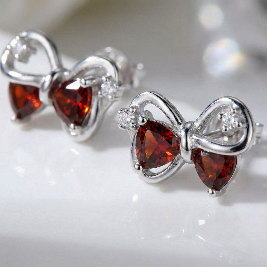 Elegant Red Bow Stud Earrings