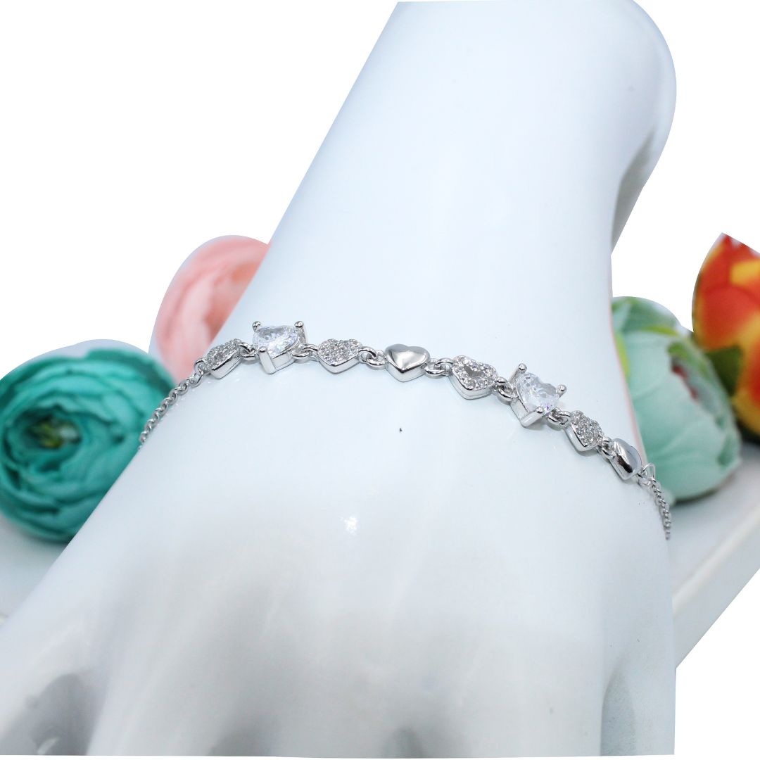 Heart CZ Bracelet, 925 Sterling Silver Adjustable Love Jewelry