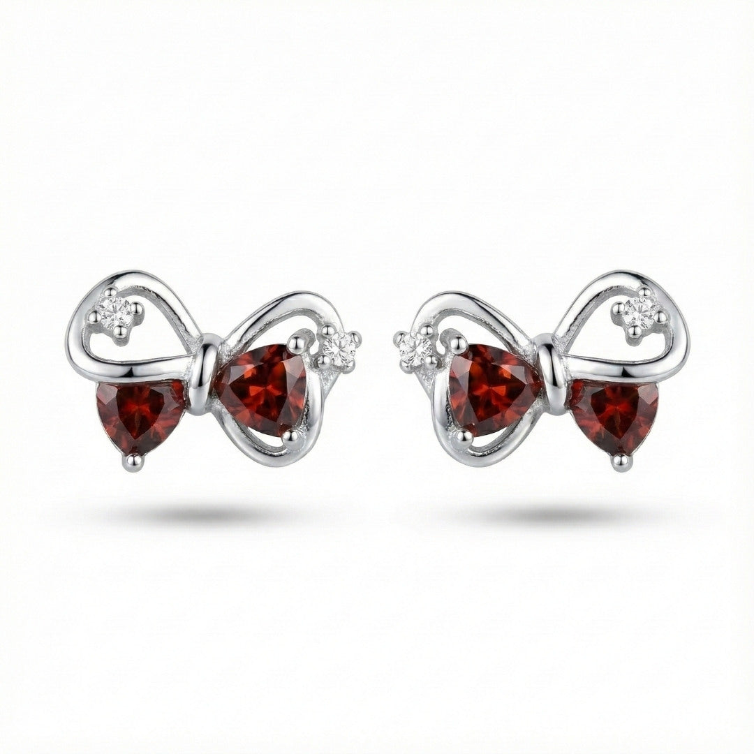 Elegant Red Bow Stud Earrings
