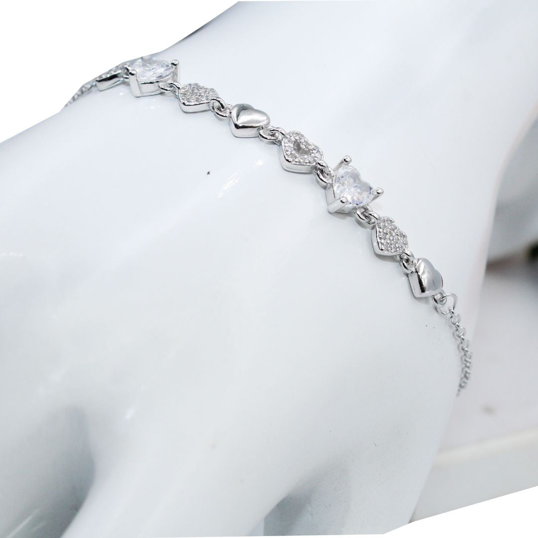 Heart CZ Bracelet, 925 Sterling Silver Adjustable Love Jewelry