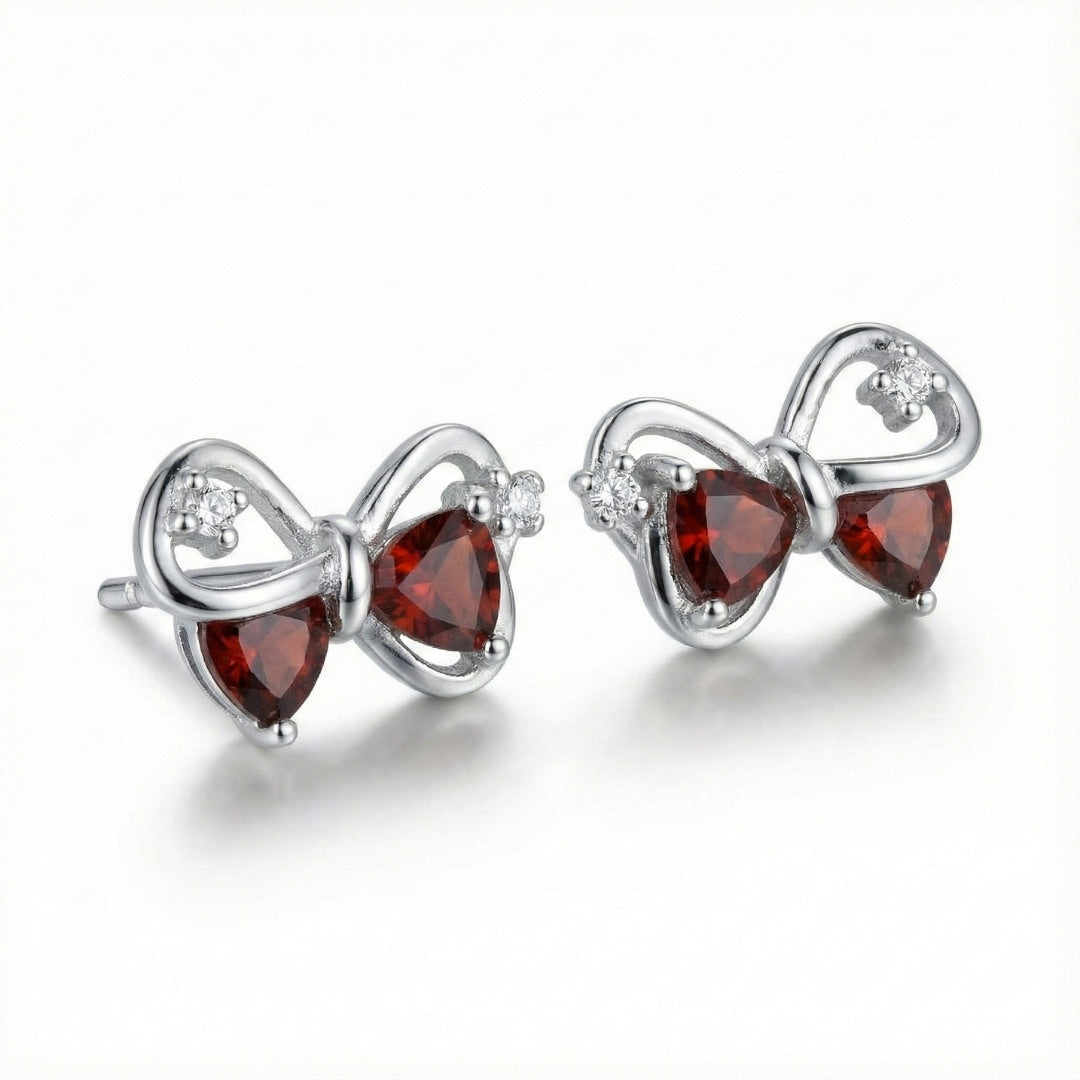 Elegant Red Bow Stud Earrings